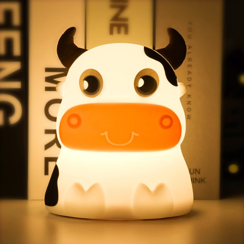AVEKI Night Light for Kids, Portable Tap Control Nightlight Lamp, 7 Colors Mode, Silicone Cute Animal Cow LED Nursery Night Lamp Bedroom Decor for Baby Infant or Toddler (Cows-Battery Powered) - Image 1